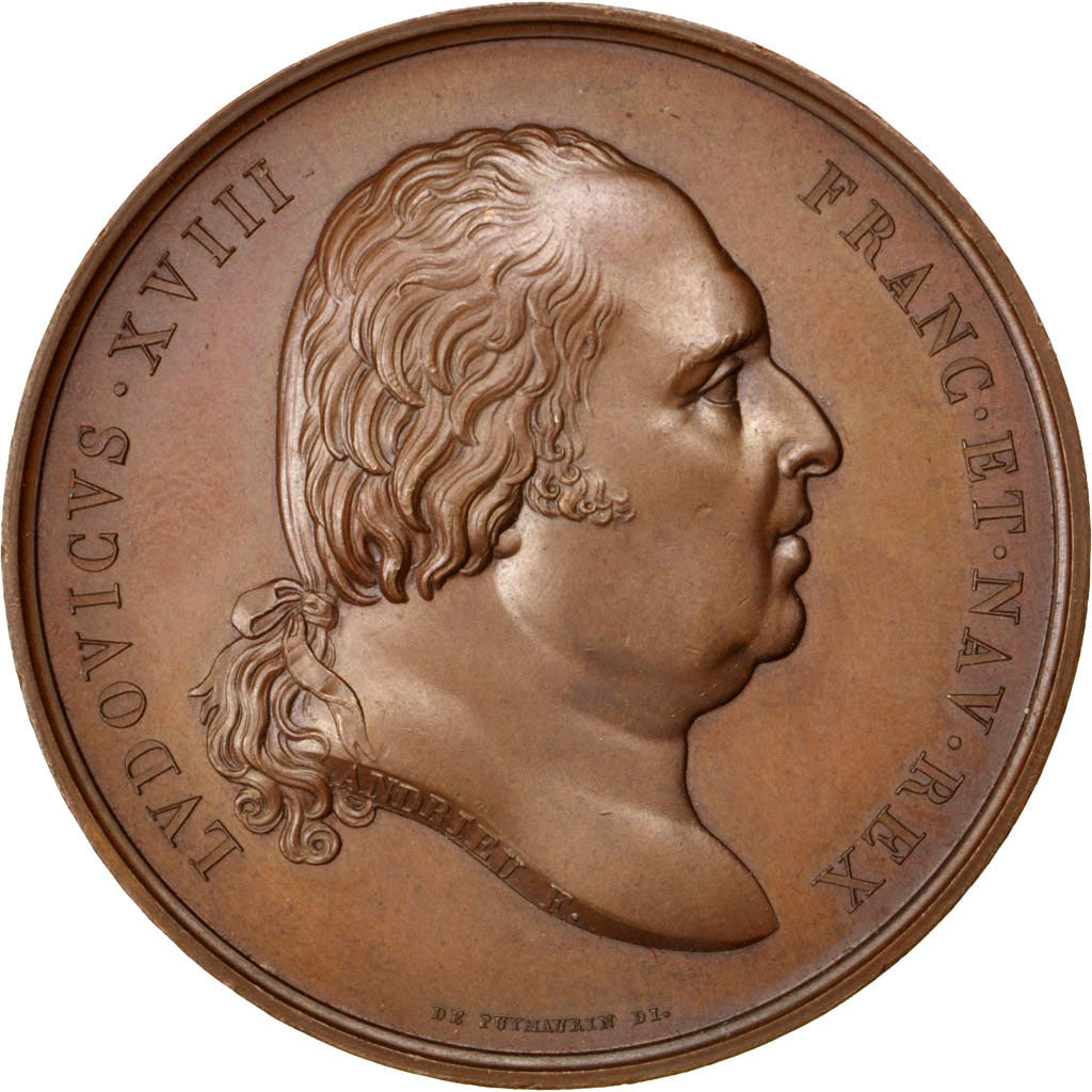 Francia, Medal, Louis XVIII, Politics, Society, War, 1820, Andrieu, SPL-, Bro...