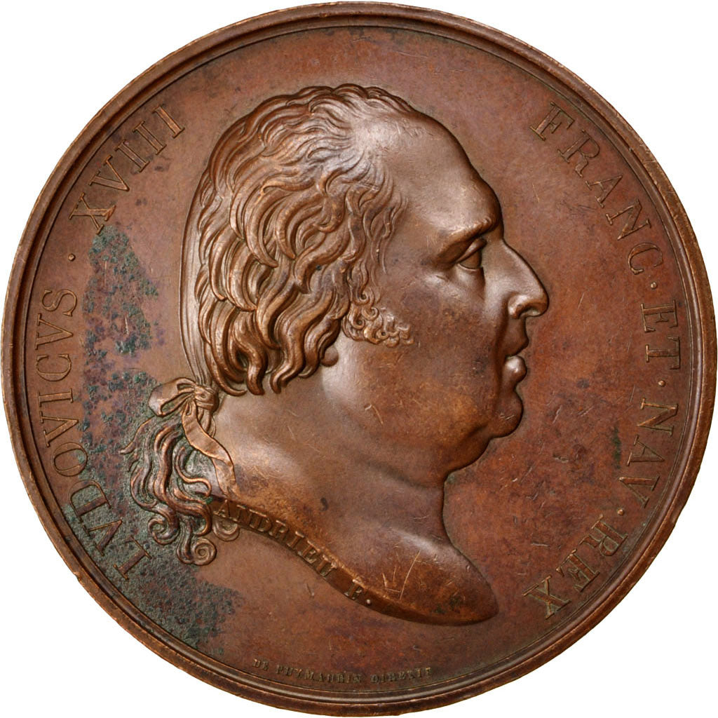 FRANCE, Politics, Society, War, Louis XVIII, Medal, 1818, AU(55-58), Andrieu,...