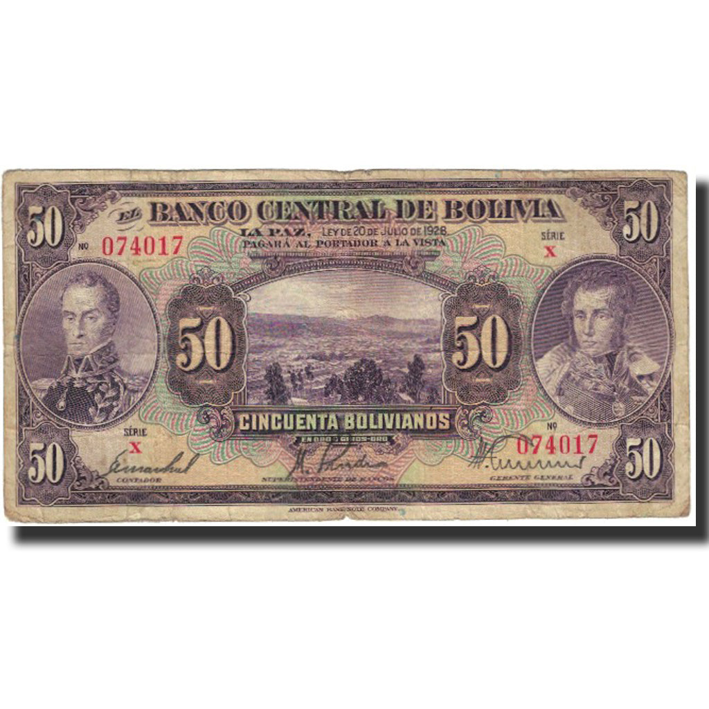 Banknote, Bolivia, 50 Bolivianos, Undated (1928), KM:124a, VF(20-25)