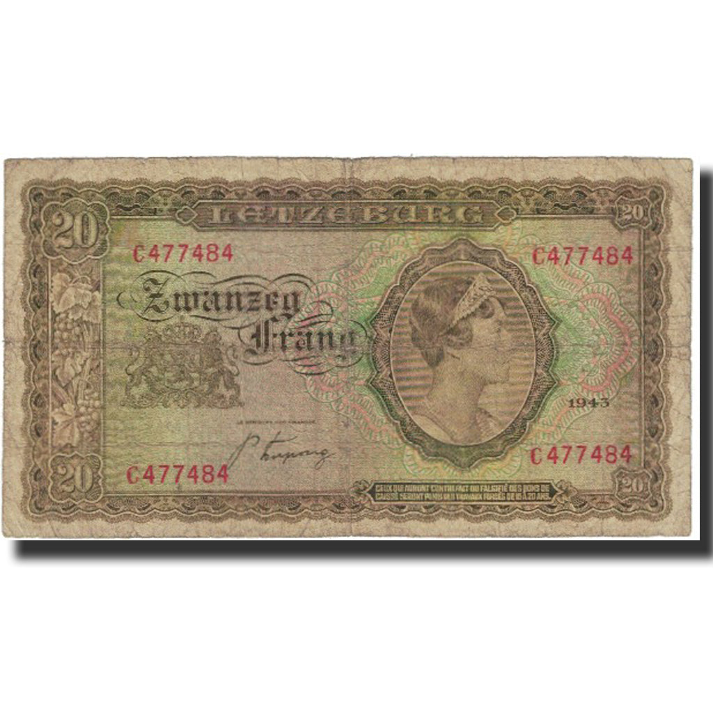 Banconote, Lussemburgo, 20 Frang, 1943, KM:42a, MB