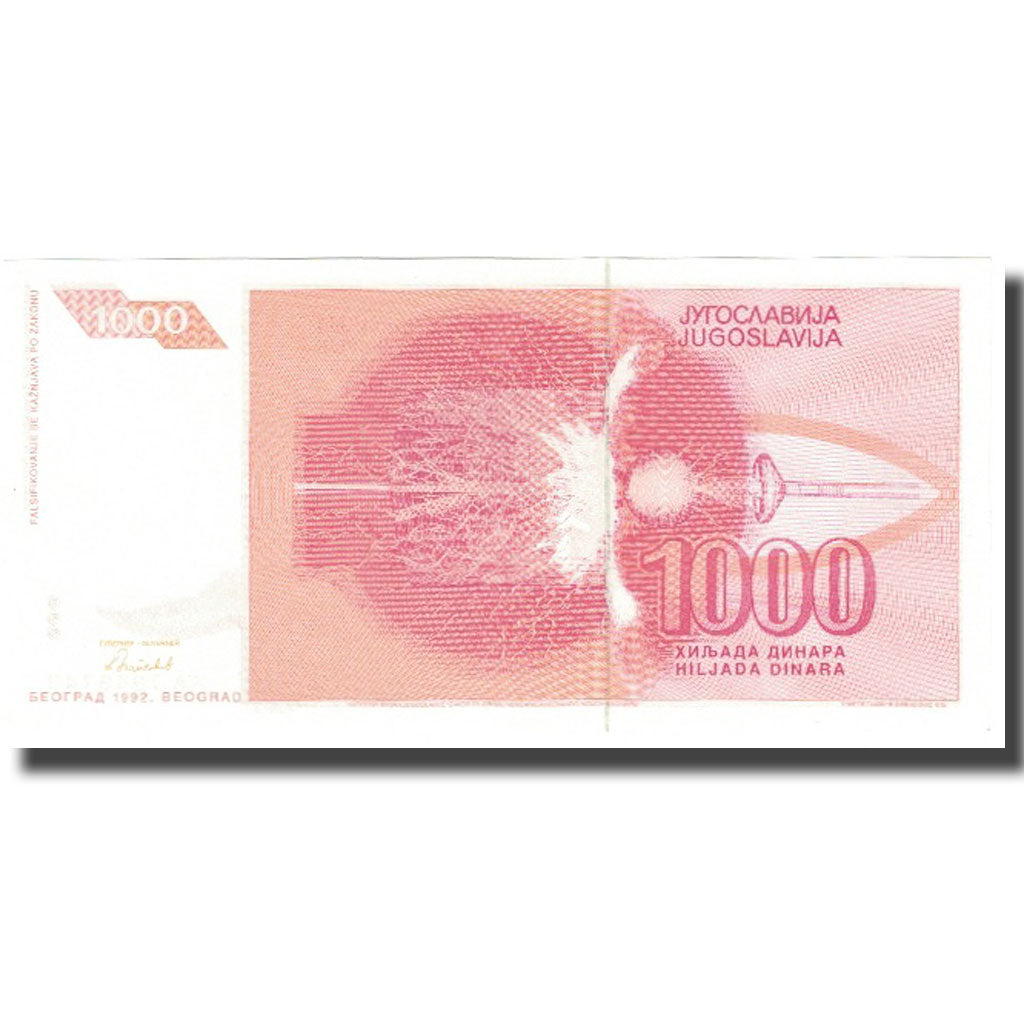Banconote, Iugoslavia, 1000 Dinara, 1992, KM:114, FDS