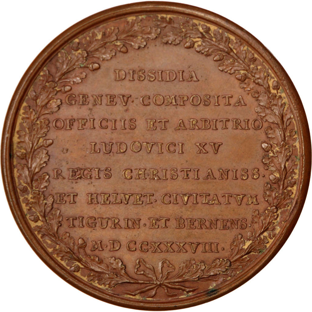 France, Medal, Louis XV, Pacification de la Suisse, 1738, AU(55-58), Bronze