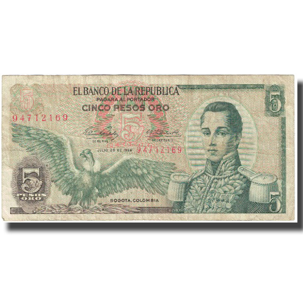 Banknote, Colombia, 5 Pesos Oro, 1968, 1968-07-20, KM:406b, VG(8-10)