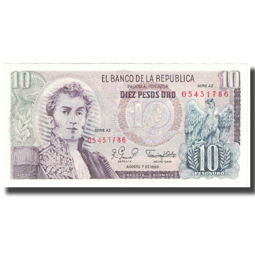 Billet, Colombie, 10 Pesos Oro, 1980, 1980-08-07, KM:407h, NEUF