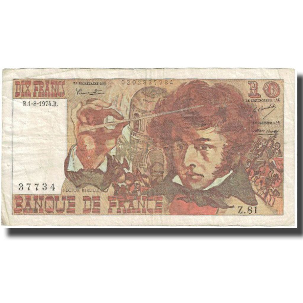 Frankrijk, 10 Francs, Berlioz, 1974, 1974-08-01, TB, Fayette:63.6, KM:150a