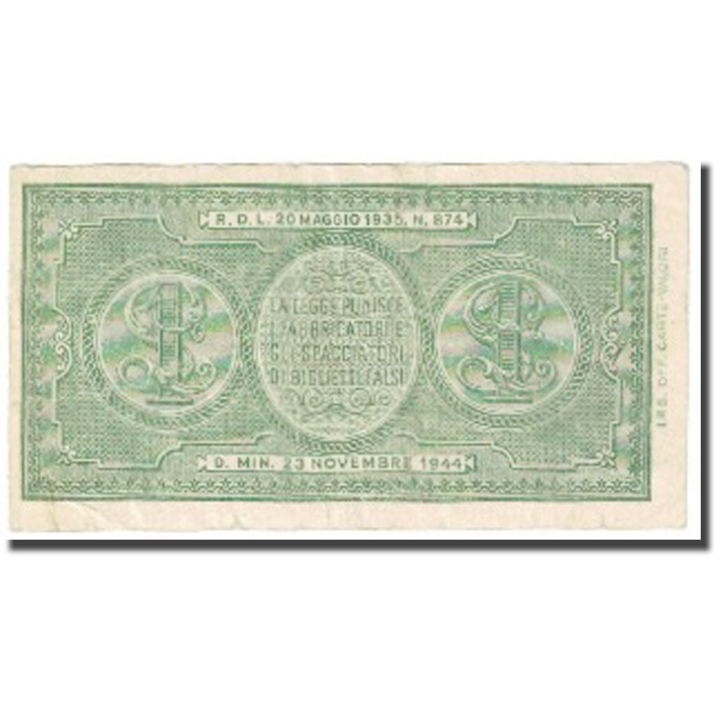 Banknote, Italy, 1 Lira, Undated (1944), KM:29c, EF(40-45)
