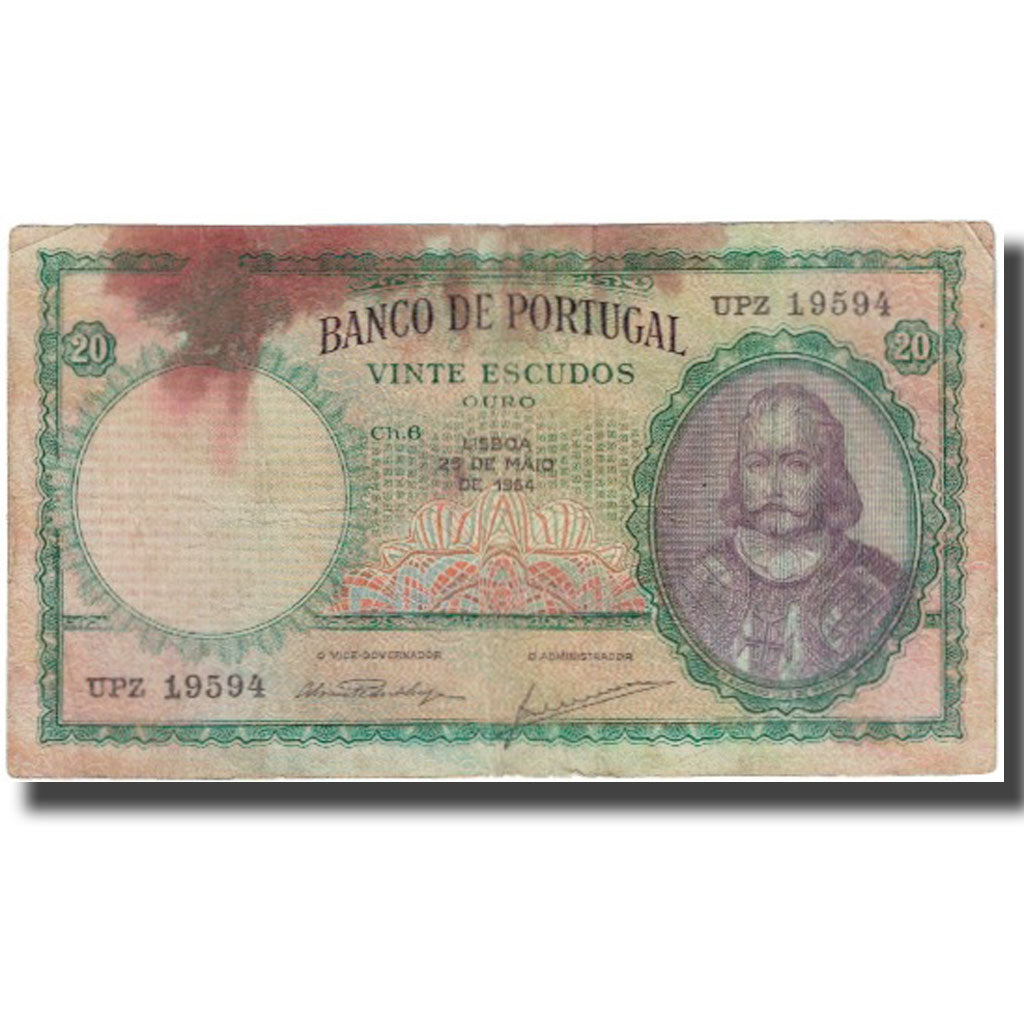 Banknote, Portugal, 20 Escudos, 1954, 1954-05-25, KM:153a, VG(8-10)