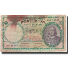 Banknote, Portugal, 20 Escudos, 1954, 1954-05-25, KM:153a, VG(8-10)