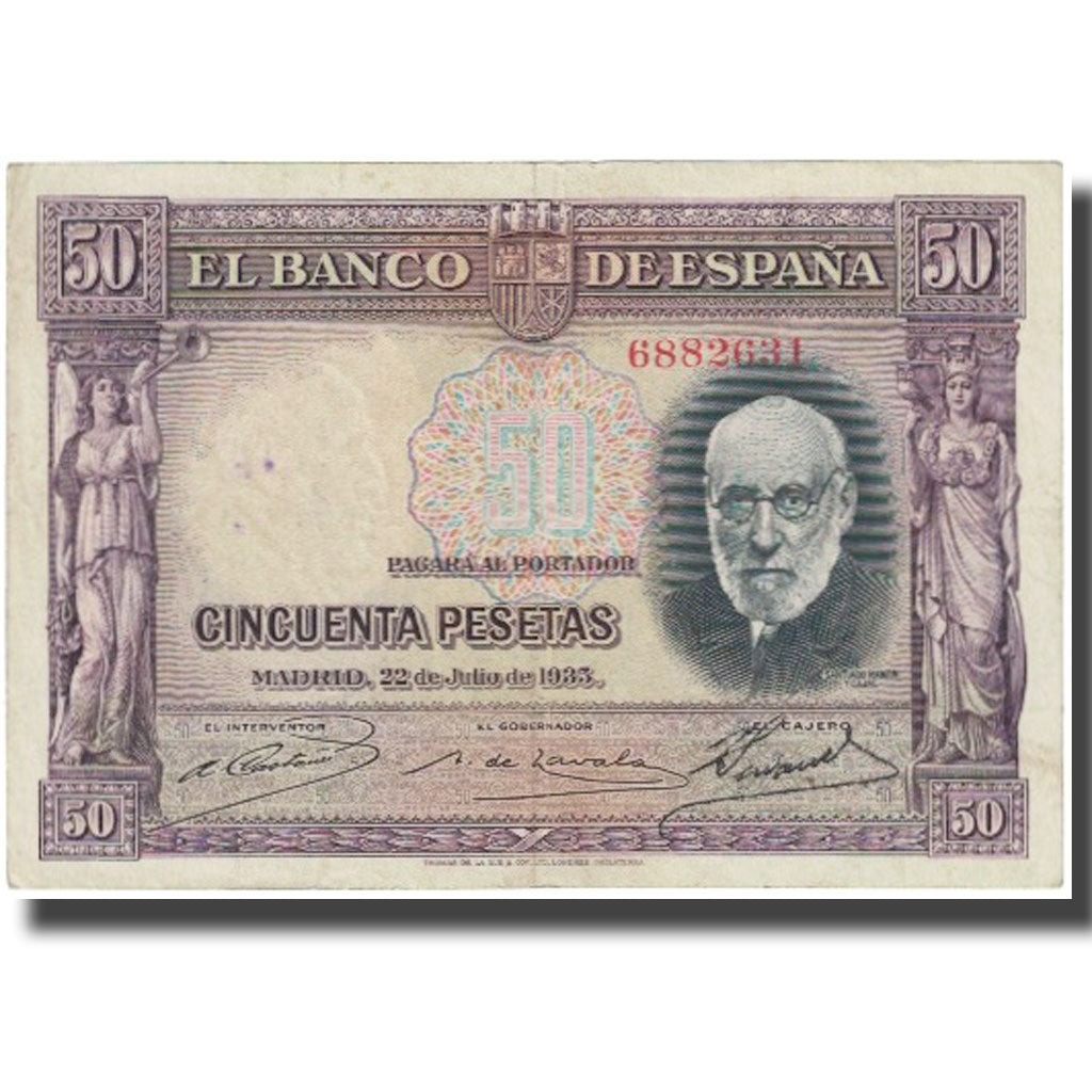 Banknote, Spain, 50 Pesetas, 1935, 1935-07-22, KM:88, VF(20-25)