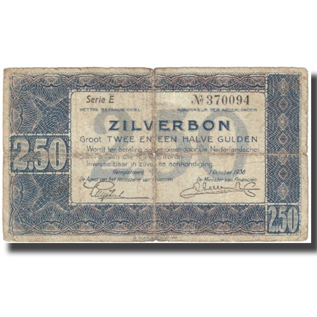 Banknote, Netherlands, 2 1/2 Gulden, 1938, 1938-10-01, KM:62, VG(8-10)