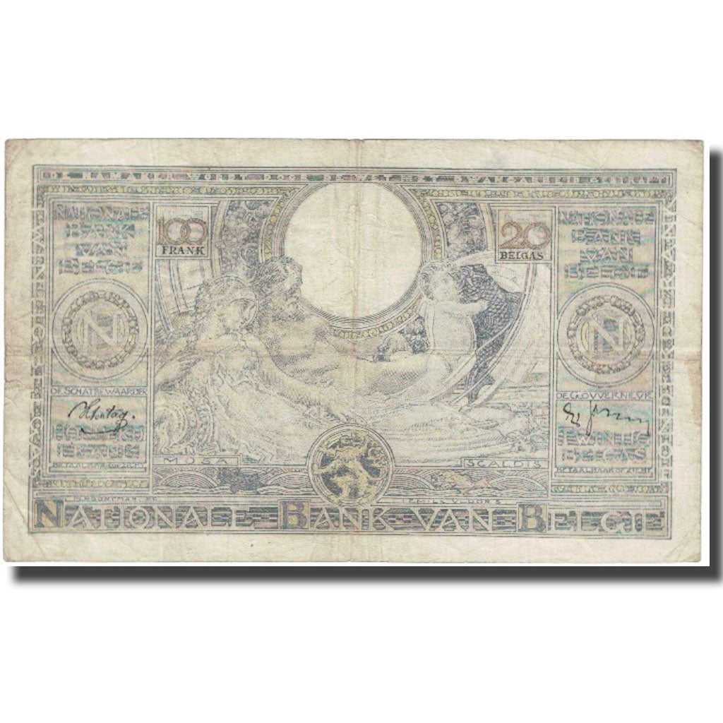 Banknote, Belgium, 100 Francs-20 Belgas, Undated (1938), KM:107, VG(8-10)