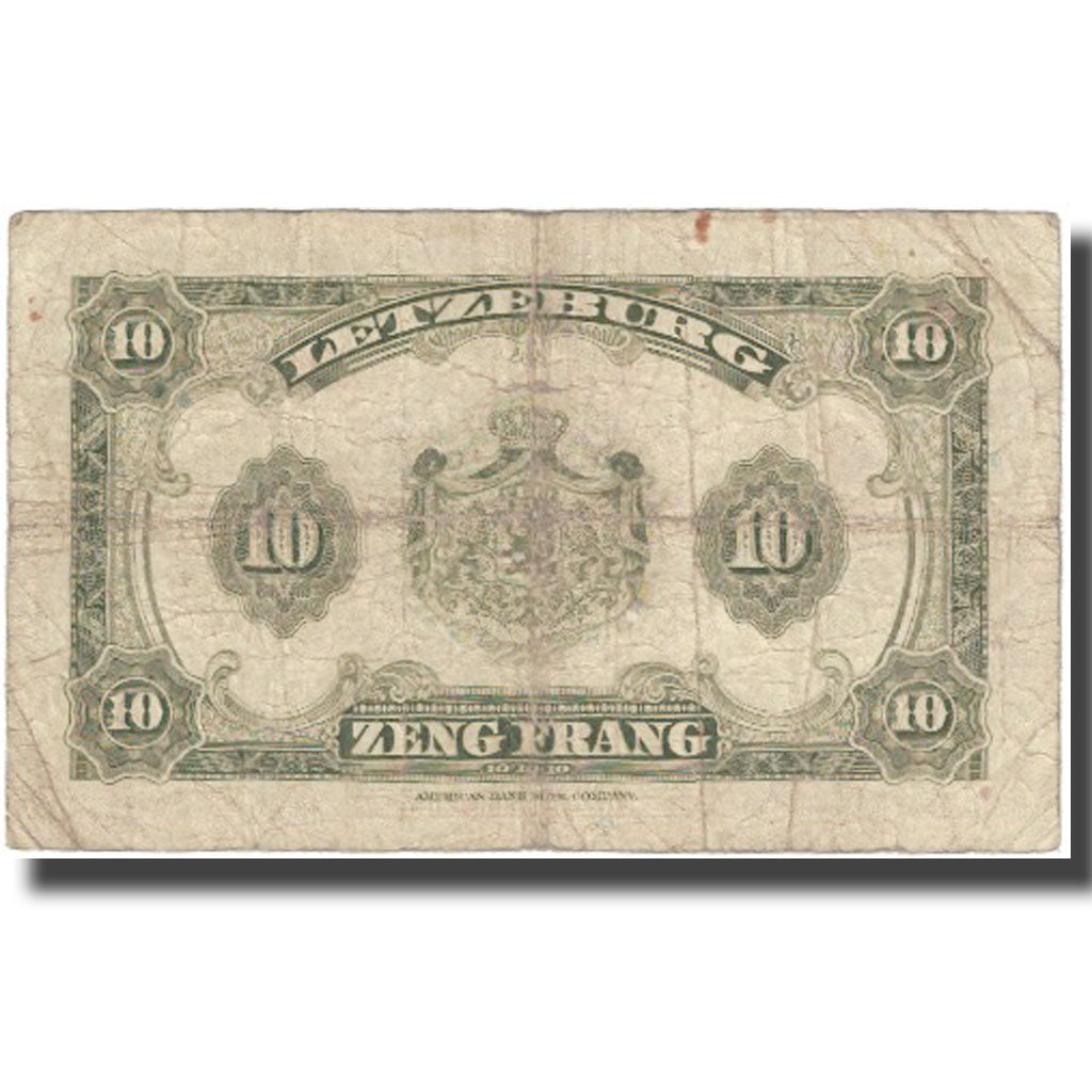 Banknote, Luxembourg, 10 Francs, Undated (1944), KM:44a, VG(8-10)