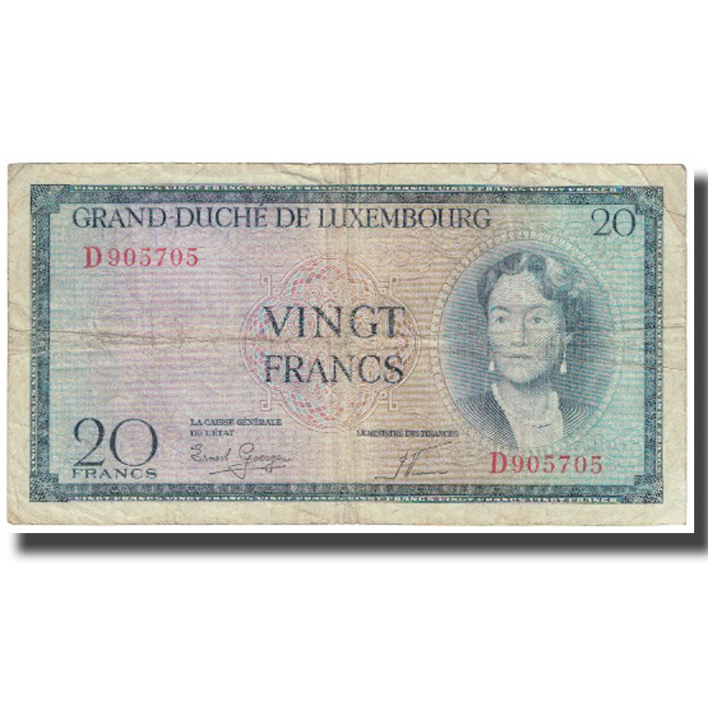 Banknote, Luxembourg, 20 Francs, Undated (1955), KM:49a, VG(8-10)