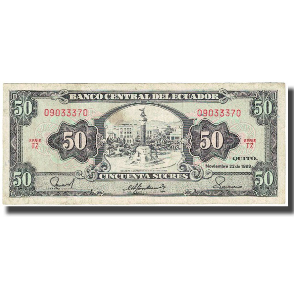 Banknote, Ecuador, 50 Sucres, 1988, 1988-11-22, KM:122a, VF(20-25)