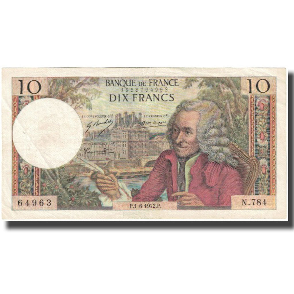 Francia, 10 Francs, Voltaire, 1972, 1972-06-01, BB, Fayette:62.57, KM:147d