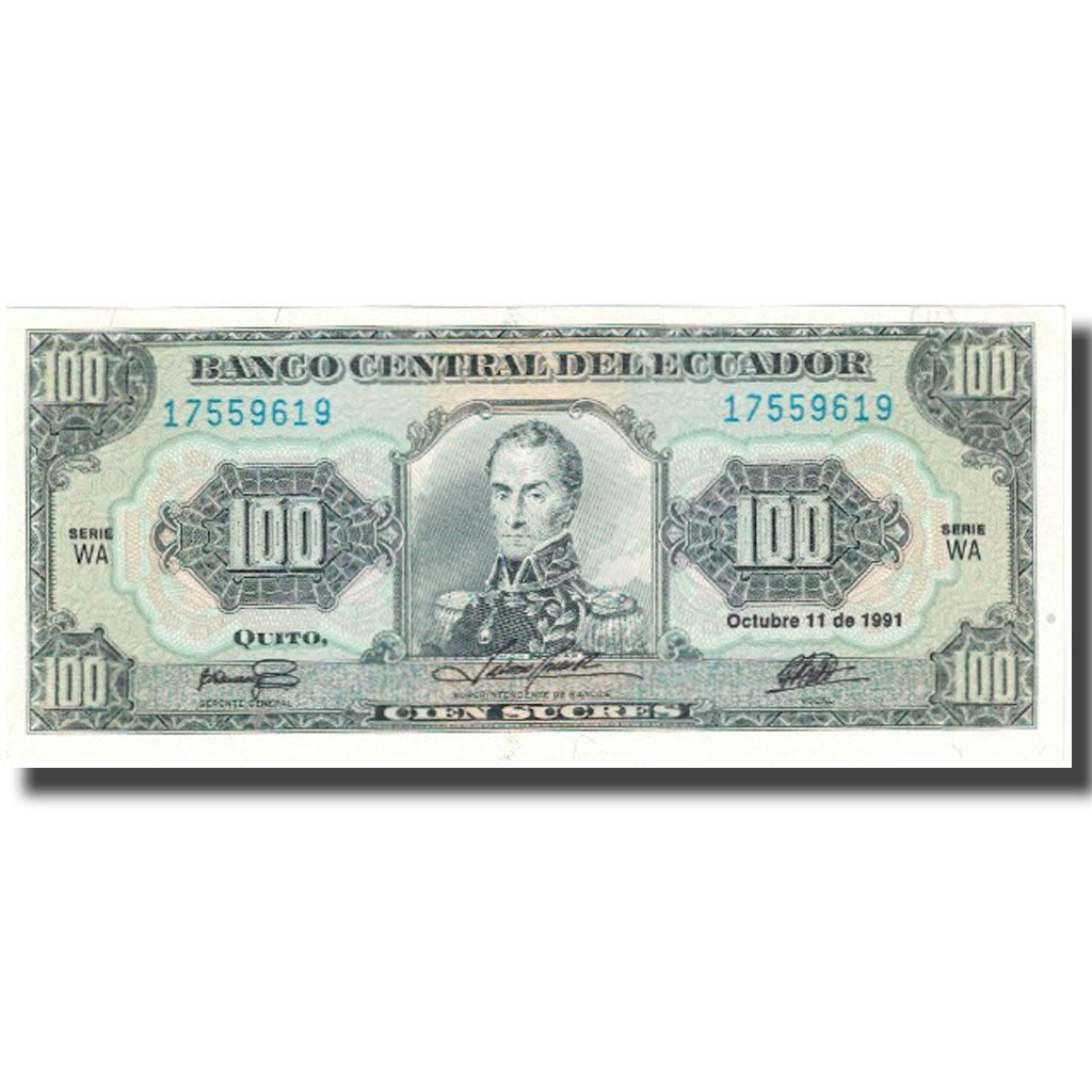 Banknote, Ecuador, 100 Sucres, 1991, 1991-10-11, KM:123Aa, UNC(65-70)