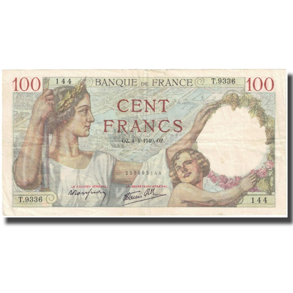 France, 100 Francs, Sully, 1940, 1940-04-04, TB, Fayette:26.26, KM:94