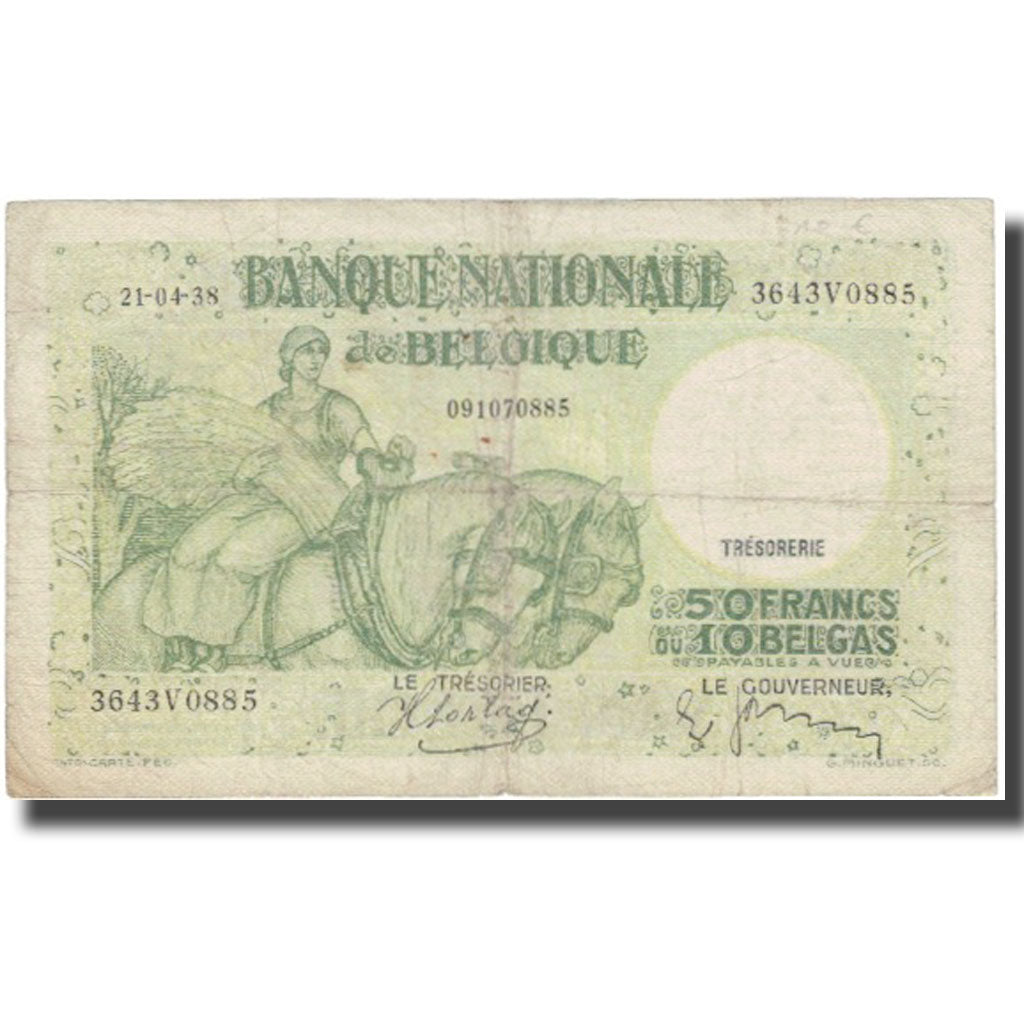 Banknote, Belgium, 50 Francs-10 Belgas, 1938, 1938.04.21, KM:106, VF(20-25)