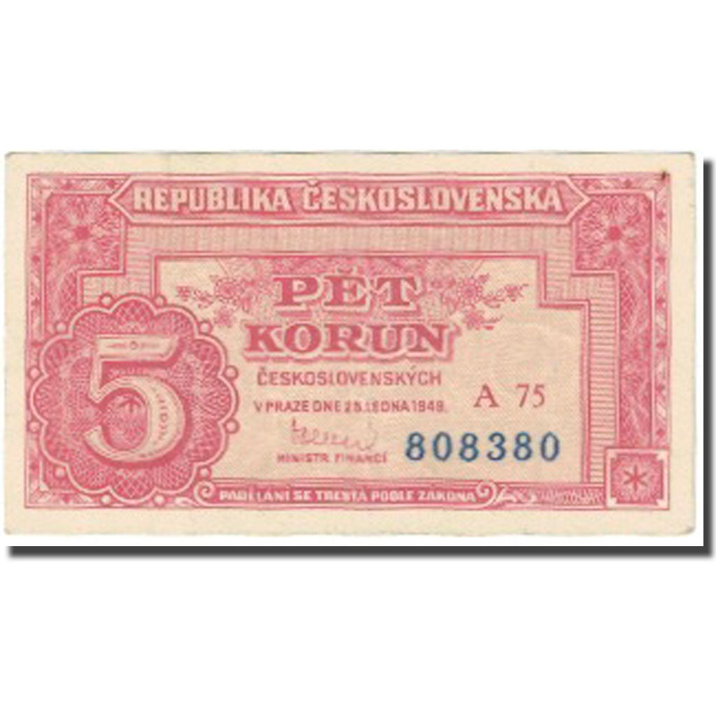 Banknote, Czechoslovakia, 5 Korun, undated (1945), KM:68a, AU(55-58)