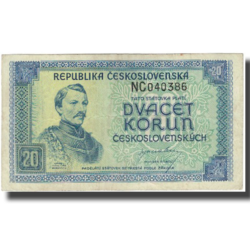 Banconote, Cecoslovacchia, 20 Korun, undated (1945), KM:61a, BB