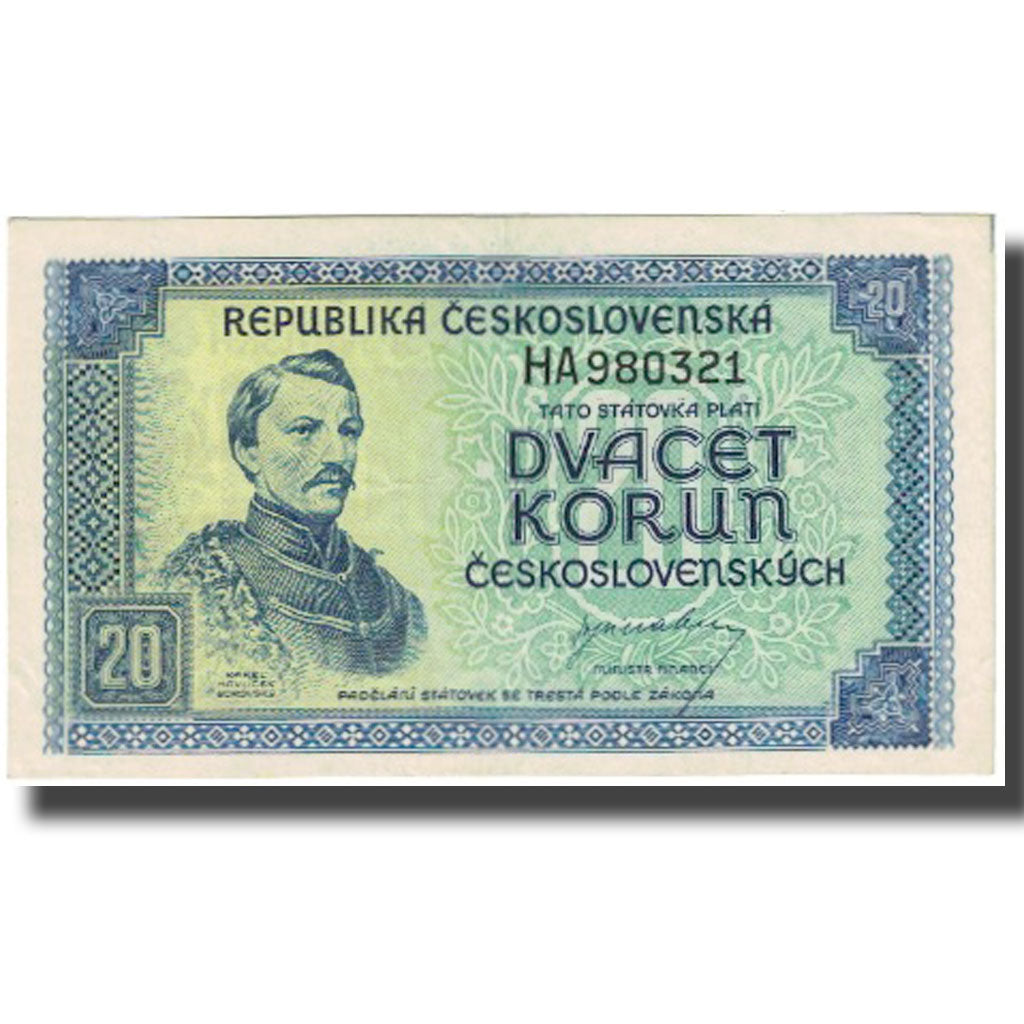 Banknote, Czechoslovakia, 20 Korun, undated (1945), KM:61a, UNC(63)