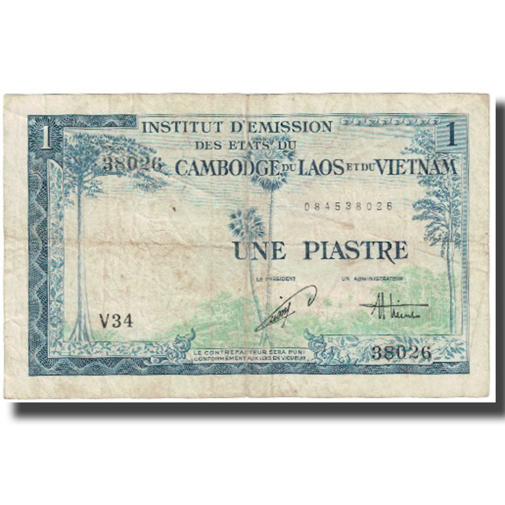 Billet, FRENCH INDO-CHINA, 1 Piastre = 1 Dong, Undated (1954), KM:105, TB