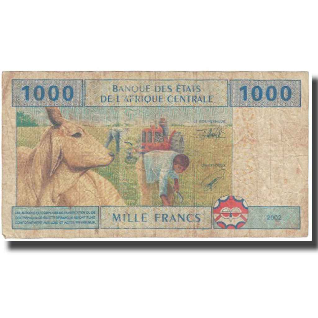 Banknote, Central African States, 1000 Francs, 2002, KM:207U, VF(20-25)