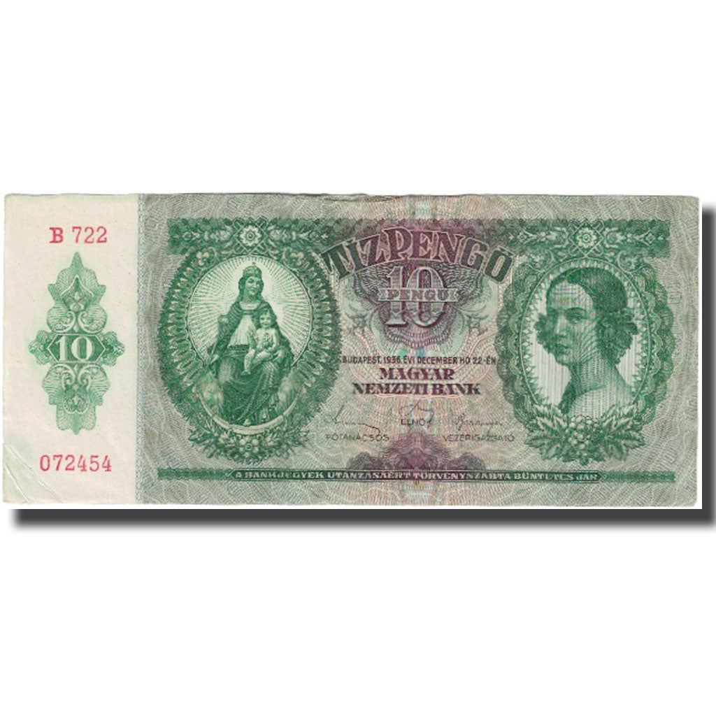 Banknote, Hungary, 10 Pengö, 1936, 1936-12-22, KM:100, EF(40-45)