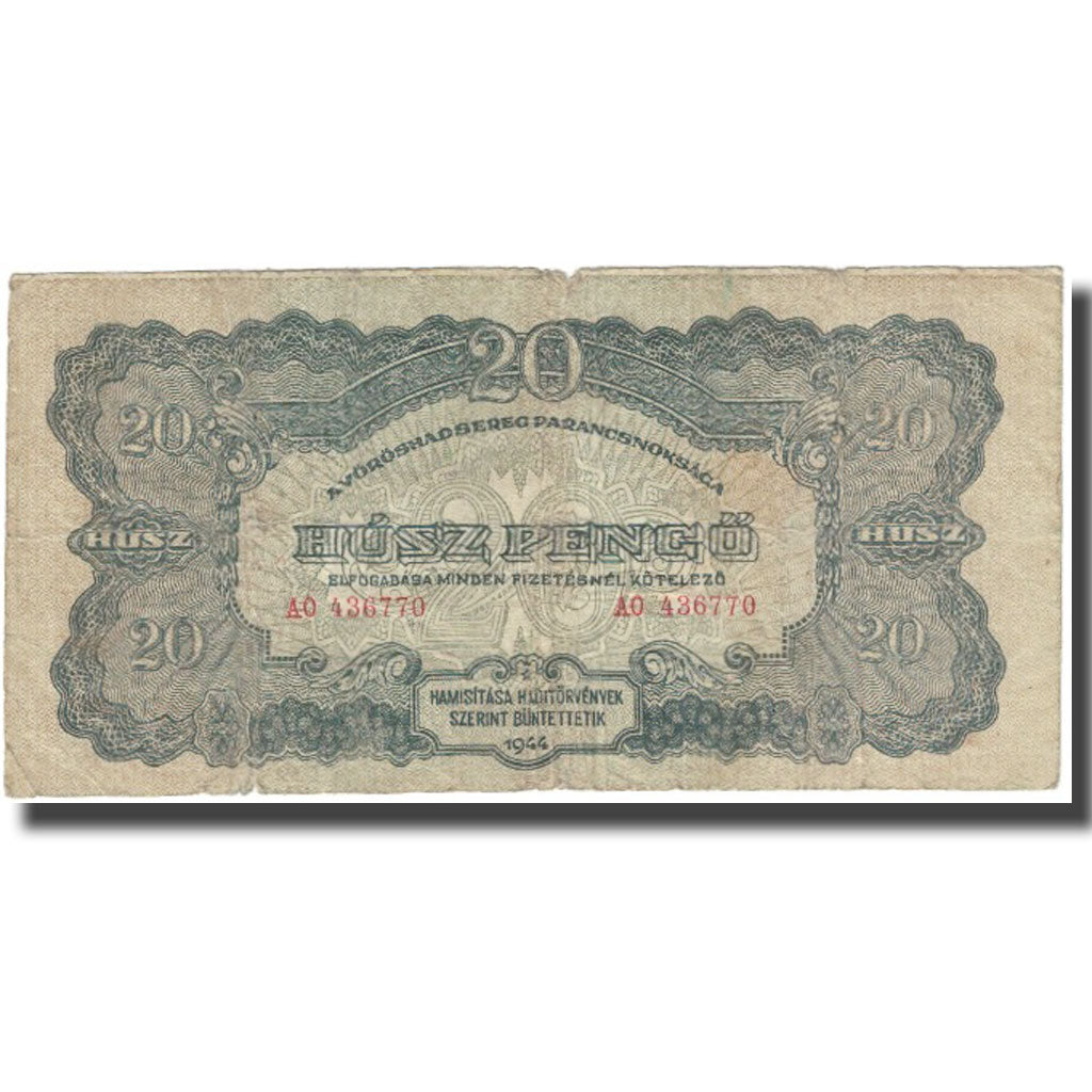 Banknote, Hungary, 20 Pengö, 1944, Undated (1944), KM:M6b, VF(20-25)