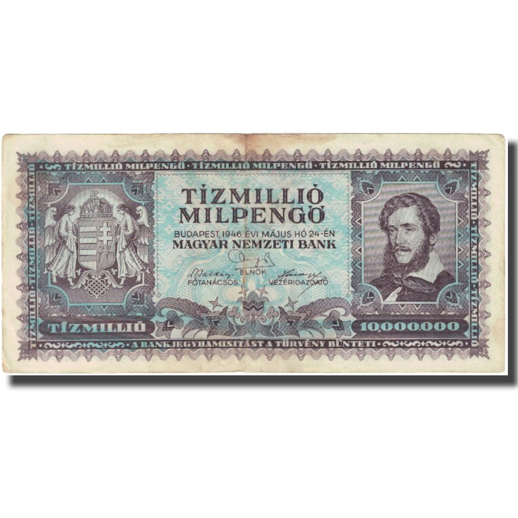 Banknote, Hungary, 10 Million Milpengö, 1946, 1946-03-18, KM:129, VG(8-10)