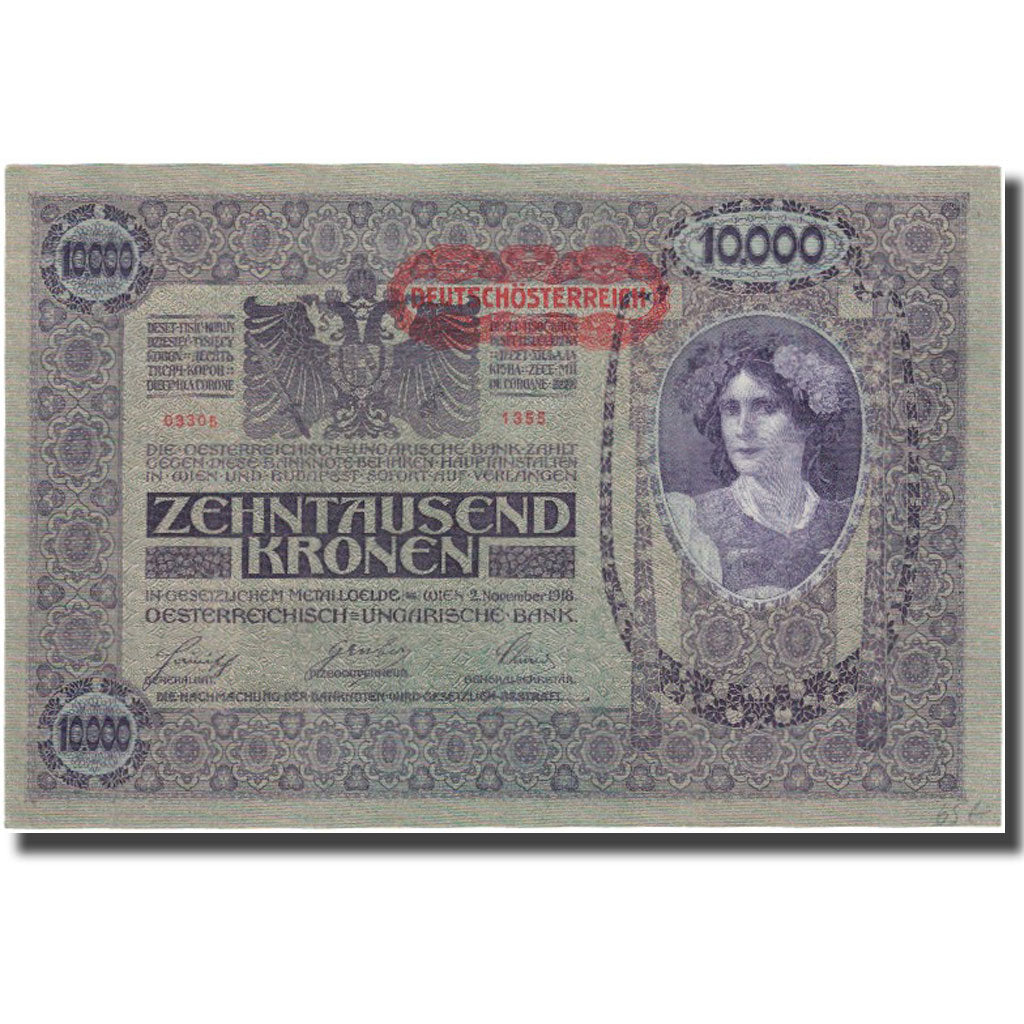 Banknote, Austria, 10,000 Kronen, 1918, 1918-11-02, KM:65, UNC(65-70)