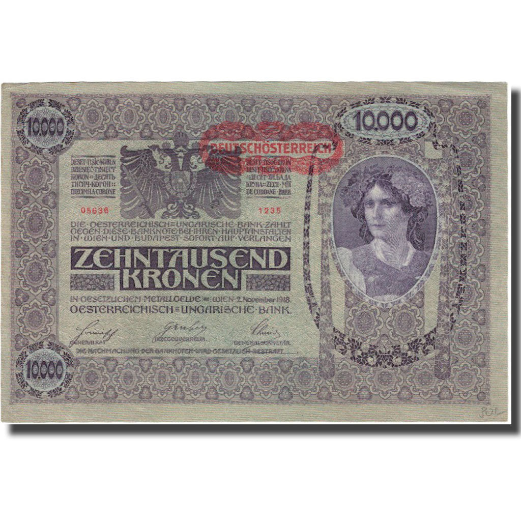 Banknote, Austria, 10,000 Kronen, 1918, 1918-11-02, KM:65, UNC(65-70)