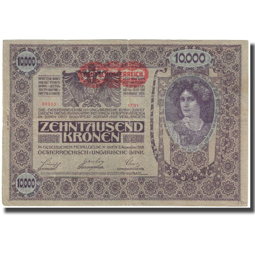 Billet, Autriche, 10,000 Kronen, 1918, 1918-11-02, KM:65, TTB