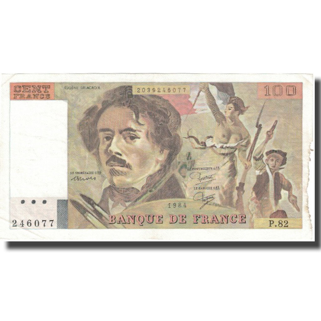 France, 100 Francs, Delacroix, 1984, VF(20-25), Fayette:69.08a, KM:154b