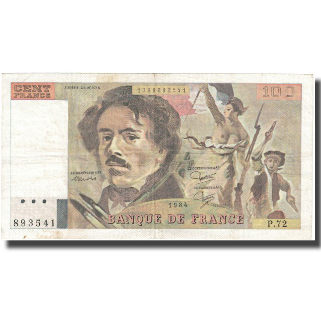 Francia, 100 Francs, Delacroix, 1984, BB, Fayette:69.08a, KM:154b