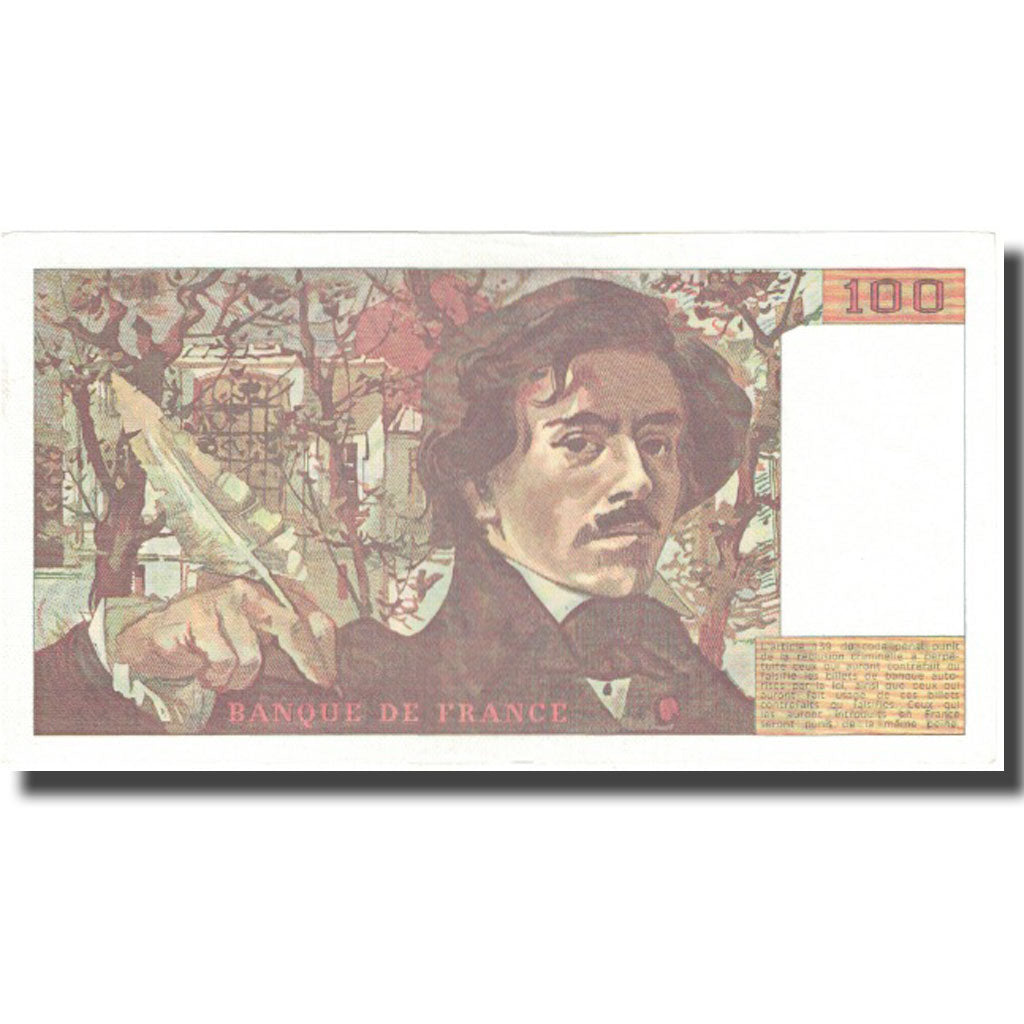 France, 100 Francs, Delacroix, 1984, AU(55-58), Fayette:69.08a, KM:154b