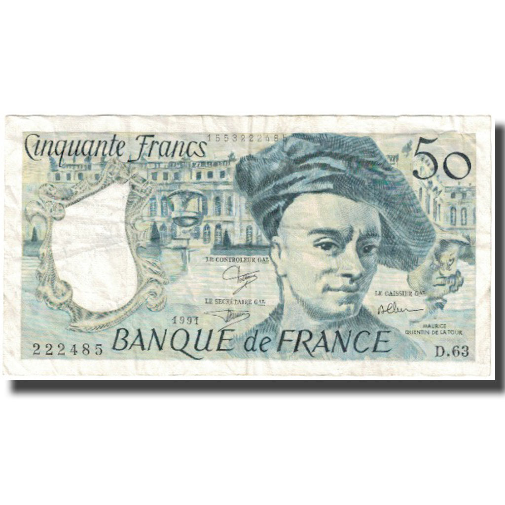 França, 50 Francs, Quentin de La Tour, 1991, EF(40-45), Fayette:F67.17, KM:152e
