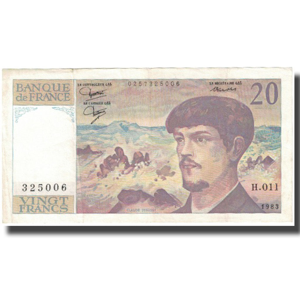 France, 20 Francs, Debussy, 1983, EF(40-45), Fayette:66.4, KM:151a