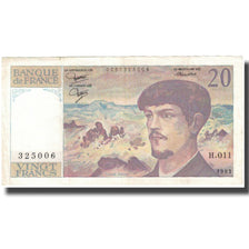 France, 20 Francs, Debussy, 1983, EF(40-45), Fayette:66.4, KM:151a