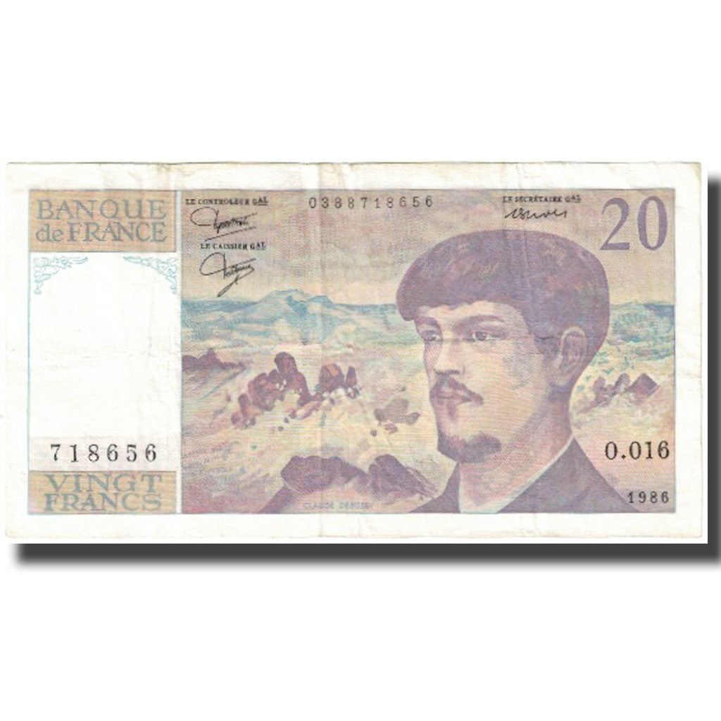 França, 20 Francs, Debussy, 1986, EF(40-45), Fayette:66.7, KM:151a