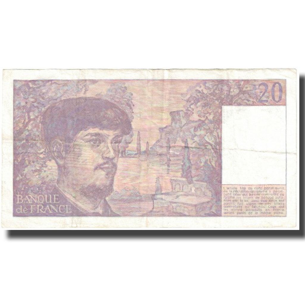França, 20 Francs, Debussy, 1986, EF(40-45), Fayette:66.7, KM:151a