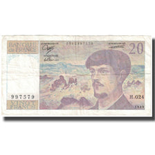 France, 20 Francs, Debussy, 1989, EF(40-45), Fayette:66.10, KM:151c