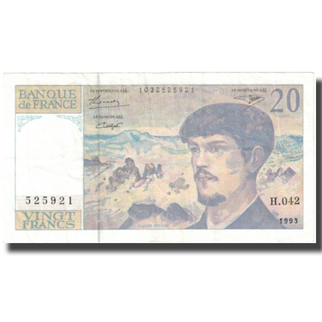 França, 20 Francs, Debussy, 1993, EF(40-45), Fayette:66bis.5, KM:151g