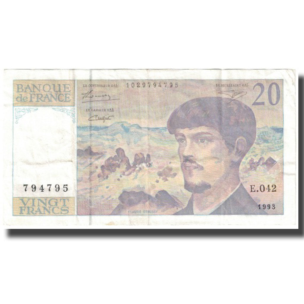 França, 20 Francs, Debussy, 1993, EF(40-45), Fayette:66bis.5, KM:151g