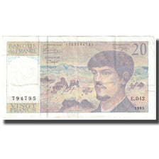 França, 20 Francs, Debussy, 1993, EF(40-45), Fayette:66bis.5, KM:151g