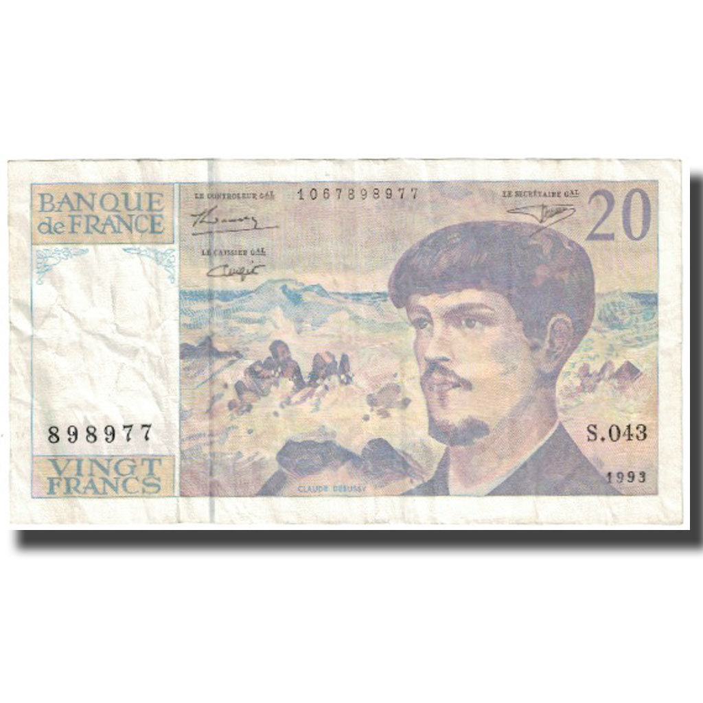 France, 20 Francs, Debussy, 1993, TTB, Fayette:66bis.5, KM:151g