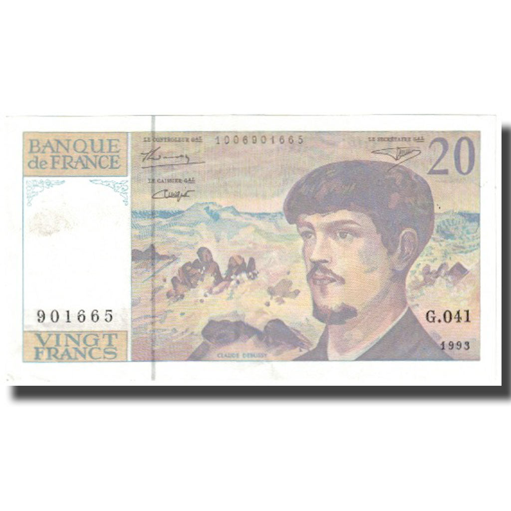 França, 20 Francs, Debussy, 1993, AU(55-58), Fayette:66bis.5, KM:151g