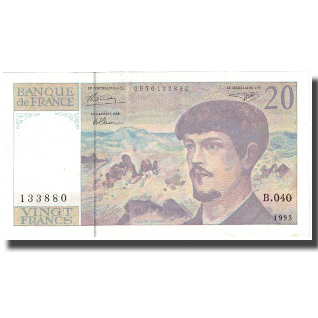 França, 20 Francs, Debussy, 1993, AU(55-58), Fayette:66 bis.4, KM:151g
