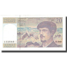 França, 20 Francs, Debussy, 1993, AU(55-58), Fayette:66 bis.4, KM:151g