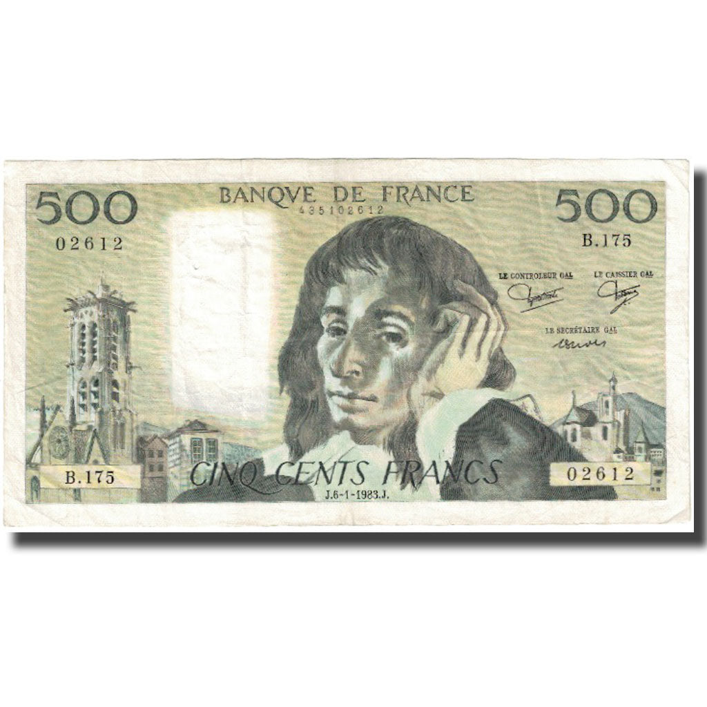 France, 500 Francs, Pascal, 1983, 1983-01-06, EF(40-45), Fayette:71.28, KM:156e